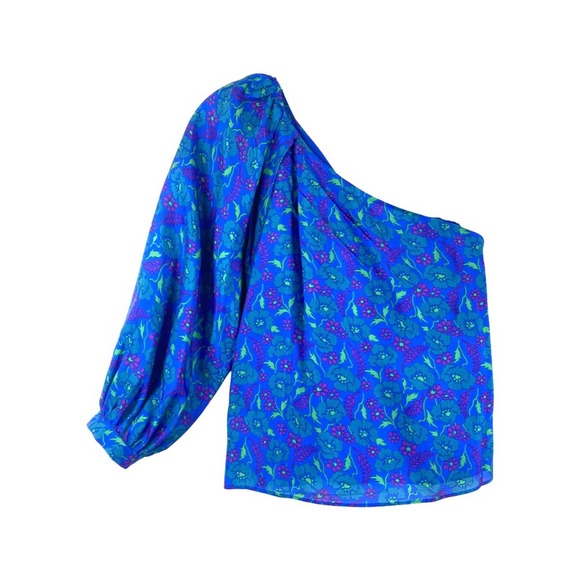 Veronica Beard Lyric One Shoulder Silk Top Cobalt Blue 12 - Picture 6 of 6